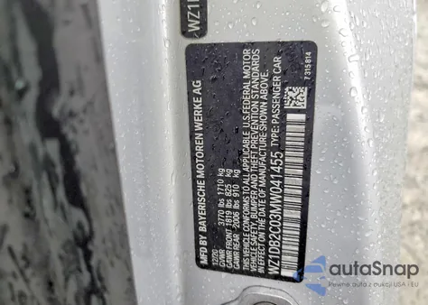 2021 Toyota Supra from USA, damaged, VIN WZ1DB2C03MW041455